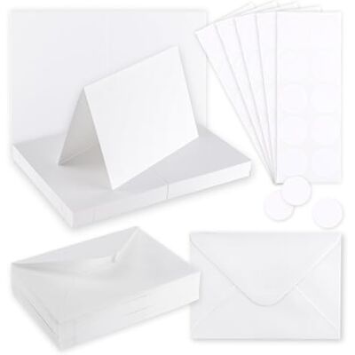 florence by mills Florence Kartki i koperty z papieru kartonowego A6 białe, 50 szt., 300/120 g/m², 50 okrągłych naklejek 6 cm czyste kartki na zaproszenia, na ślub i pocztówki florence by mills Florence Kartki i koperty z papieru kartonowego A6 białe, 50 szt., 300/120 g/m², 50 okrągłych naklejek 6 cm czyste kartki na zaproszenia, na ślub i pocztówki