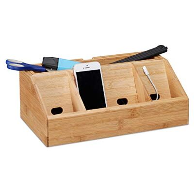 Relaxdays Bambus wys. x szer. x głęb.: ok. 11 x 30 x 17,5 cm wraz z uchwytem na telefon komórkowy również jako stacja ładująca pudełko do przechowywania do biura z 5 przegródkami, organizer na biurko Relaxdays Bambus wys. x szer. x głęb.: ok. 11 x 30 x 17,5 cm wraz z uchwytem na telefon komórkowy również jako stacja ładująca pudełko do przechowywania do biura z 5 przegródkami, organizer na biurko