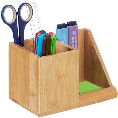 Relaxdays Organizer na biurko, bambus, 2 przegródki, na artykuły biurowe i kosmetyki, pudełko na długopisy, wys. x gł.: 10,5 x 17,5 x 10,5 cm, naturalny Relaxdays Organizer na biurko, bambus, 2 przegródki, na artykuły biurowe i kosmetyki, pudełko na długopisy, wys. x gł.: 10,5 x 17,5 x 10,5 cm, naturalny