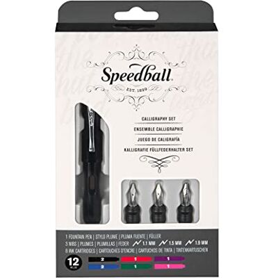 Speedball Zestaw piór wiecznych do kaligrafii, 1 pióro wieczne, 3 stalówki, 8 wkładów atramentowych, kaligrafia, pisanie, litery, sztuka, rzemiosło, artyści, hobbyści, entuzjaści Speedball Zestaw piór wiecznych do kaligrafii, 1 pióro wieczne, 3 stalówki, 8 wkładów atramentowych, kaligrafia, pisanie, litery, sztuka, rzemiosło, artyści, hobbyści, entuzjaści
