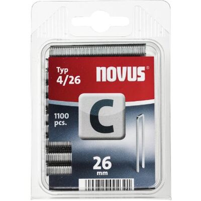 Novus Klamry z wąskim grzbietem 26 mm, 1100 sztuk, przezroczyste opakowanie, typ C4/26, zszywacz do drewna profilowanego i paneli Novus Klamry z wąskim grzbietem 26 mm, 1100 sztuk, przezroczyste opakowanie, typ C4/26, zszywacz do drewna profilowanego i paneli