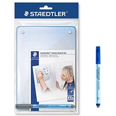 Staedtler Lumocolor tablica memo, samoprzylepna i wielokrotnego użytku, suchościeralna, zawiera Lumocolor korygujący niebieski i czarny, zacisk na pisak Staedtler Lumocolor tablica memo, samoprzylepna i wielokrotnego użytku, suchościeralna, zawiera Lumocolor korygujący niebieski i czarny, zacisk na pisak