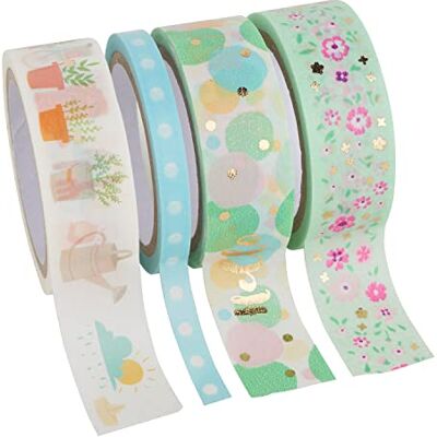 folia 26435 – taśma washi, taśma klejąca z papieru ryżowego, Hotfoil wiosna I, zestaw 4 szt. – idealna do ozdabiania i dekorowania folia 26435 – taśma washi, taśma klejąca z papieru ryżowego, Hotfoil wiosna I, zestaw 4 szt. – idealna do ozdabiania i dekorowania