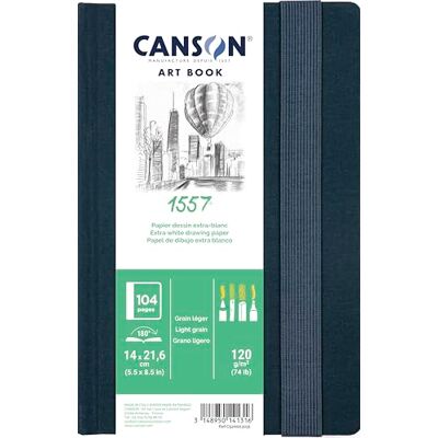 Canson Professional Book, biały papier do szkicowania, jasnoziarnisty, 120 g/m2, zszywany notatnik, twarda okładka, 14 x 21,6 cm, ekstra biały, 52 arkusze Canson Professional Book, biały papier do szkicowania, jasnoziarnisty, 120 g/m2, zszywany notatnik, twarda okładka, 14 x 21,6 cm, ekstra biały, 52 arkusze