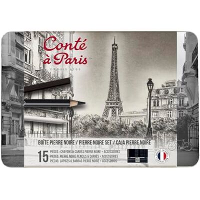 Conté à Paris 750410 Zestaw Pierre Noire w metalowym pudełku 7 kredek Pierre noir i 6 kredek Carré w kolorze czarnym z akcesoriami Conté à Paris 750410 Zestaw Pierre Noire w metalowym pudełku 7 kredek Pierre noir i 6 kredek Carré w kolorze czarnym z akcesoriami