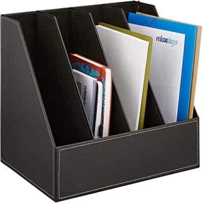 Relaxdays Segregator stojący ze sztucznej skóry, 4 przegródki, DIN A4-C4, stabilny segregator stojący, wys. x gł.: 35 x 36 x 26,5 cm, segregator stojący, czarny Relaxdays Segregator stojący ze sztucznej skóry, 4 przegródki, DIN A4-C4, stabilny segregator stojący, wys. x gł.: 35 x 36 x 26,5 cm, segregator stojący, czarny