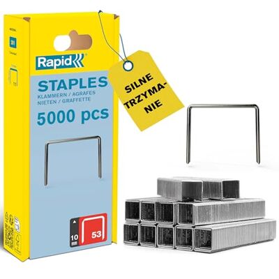 Rapid Zszywki typu 53, zszywki 10 mm, 5000 szt. pudełko z tworzywa sztucznego, zszywki z cienkiego drutu do drewna i tkanin Rapid Zszywki typu 53, zszywki 10 mm, 5000 szt. pudełko z tworzywa sztucznego, zszywki z cienkiego drutu do drewna i tkanin