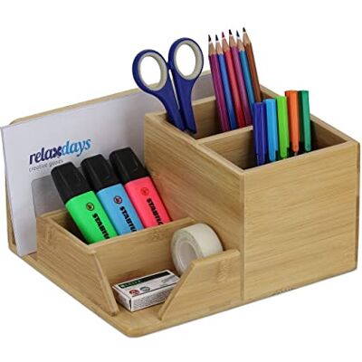 Relaxdays Organizer na biurko, bambus, 5 przegródek, wys. x szer. x gł.: 11,5 x 22 x 19 cm, organizer biurowy na długopisy, listy, naturalny Relaxdays Organizer na biurko, bambus, 5 przegródek, wys. x szer. x gł.: 11,5 x 22 x 19 cm, organizer biurowy na długopisy, listy, naturalny