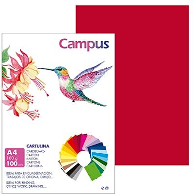 Campus Kartony A4, 100 sztuk, 180g/m² 210 x 297 mm, idealne do bindowania, prac biurowych, rysunków, rzemiosła. Kartony odpowiednie do użytku szkolnego (Czerwony) Campus Kartony A4, 100 sztuk, 180g/m² 210 x 297 mm, idealne do bindowania, prac biurowych, rysunków, rzemiosła. Kartony odpowiednie do użytku szkolnego (Czerwony)