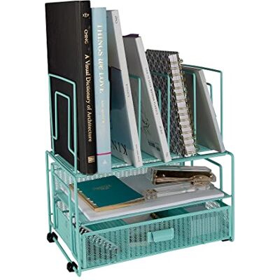 Blu Monaco Aqua Workspace organizer na biurko i akcesoria, stojak na biurko z sorterem plików i szufladą na materiały biurowe, papier, urządzenie i teczka Blu Monaco Aqua Workspace organizer na biurko i akcesoria, stojak na biurko z sorterem plików i szufladą na materiały biurowe, papier, urządzenie i teczka