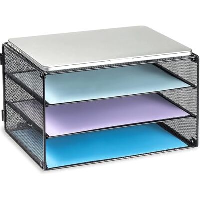 DALTACK 3-poziomowa taca na listy organizer na papier siatkowy metalowy organizer na dokumenty na biurko do domu i biura, czarny DALTACK 3-poziomowa taca na listy organizer na papier siatkowy metalowy organizer na dokumenty na biurko do domu i biura, czarny