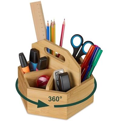 Relaxdays Uchwyt na długopisy, bambus, obrotowy organizer na biurko, wys. x szer. x gł.: 15 x 17 x 19 cm, długopis i nożyczki, uchwyt na pędzle, naturalny Relaxdays Uchwyt na długopisy, bambus, obrotowy organizer na biurko, wys. x szer. x gł.: 15 x 17 x 19 cm, długopis i nożyczki, uchwyt na pędzle, naturalny