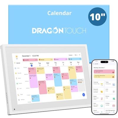 Dragon Cyfrowy kalendarz ścienny 10,1 cala – elektroniczny kalendarz ścienny, planer rodzinny z pamięcią 32 GB, cyfrowy terminarz z ekranem dotykowym, inteligentny kalendarz biurkowy, biały Dragon Cyfrowy kalendarz ścienny 10,1 cala – elektroniczny kalendarz ścienny, planer rodzinny z pamięcią 32 GB, cyfrowy terminarz z ekranem dotykowym, inteligentny kalendarz biurkowy, biały