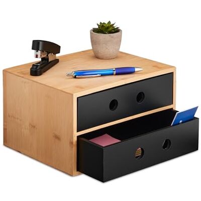 Relaxdays Organizer na biurko, 2 szuflady, bambus i MDF, organizer na biurko, wys. x gł.: 15 x 25 x 20 cm, naturalny/czarny Relaxdays Organizer na biurko, 2 szuflady, bambus i MDF, organizer na biurko, wys. x gł.: 15 x 25 x 20 cm, naturalny/czarny