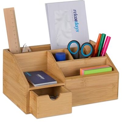 Relaxdays Organizer na biurko, z szufladą, 6 przegródek, z bambusa, wys. x szer. x gł.: 11 x 24,5 x 15 cm, organizer biurowy, naturalny Relaxdays Organizer na biurko, z szufladą, 6 przegródek, z bambusa, wys. x szer. x gł.: 11 x 24,5 x 15 cm, organizer biurowy, naturalny
