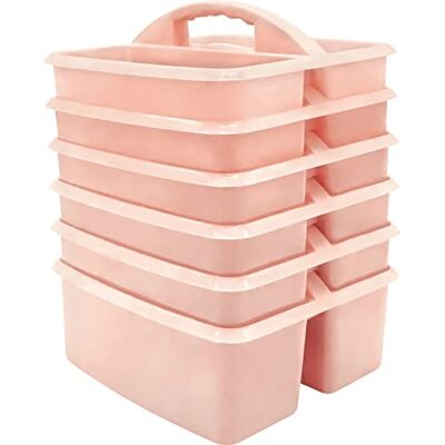 Teacher Created Resources Blush przenośny plastikowy pojemnik do przechowywania, 6-pak do klas, pokoju dziecięcego i organizacji biura, 3 przegródki Teacher Created Resources Blush przenośny plastikowy pojemnik do przechowywania, 6-pak do klas, pokoju dziecięcego i organizacji biura, 3 przegródki
