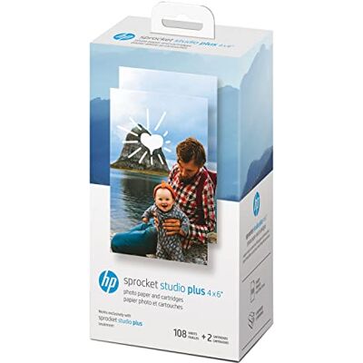 HP Sprocket Studio Plus 10 x 15 cm papier fotograficzny i kartridże (w zestawie 108 arkuszy i 2 kartridże), kompatybilne tylko z drukarką Sprocket Studio Plus HP Sprocket Studio Plus 10 x 15 cm papier fotograficzny i kartridże (w zestawie 108 arkuszy i 2 kartridże), kompatybilne tylko z drukarką Sprocket Studio Plus