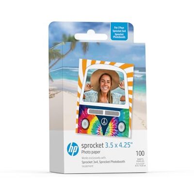 HP Sprocket papier fotograficzny 3,5 x 4,25” cynkowy, samoprzylepny (100 sztuk) zgodny z fotobudką i drukarką fotograficzną Sprocket 3x4 HP Sprocket papier fotograficzny 3,5 x 4,25” cynkowy, samoprzylepny (100 sztuk) zgodny z fotobudką i drukarką fotograficzną Sprocket 3x4
