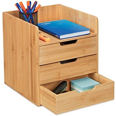 Relaxdays Organizer na biurko, 3 szuflady, przechowywanie przyborów biurowych, HBT: 33 x 30 x 31 cm, bambusowa szuflada, natura Relaxdays Organizer na biurko, 3 szuflady, przechowywanie przyborów biurowych, HBT: 33 x 30 x 31 cm, bambusowa szuflada, natura