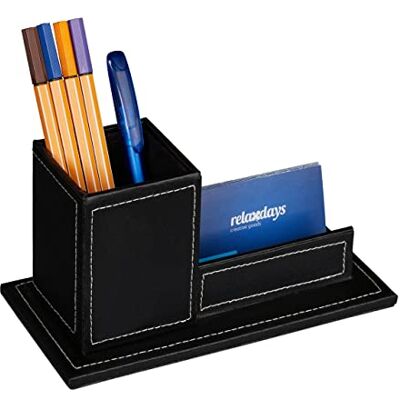 Relaxdays organizer biurkowy z imitacji skóry, wizytownik, pojemnik na długopisy, przybornik, 10,5 x 20 x 10 cm, kolory Relaxdays organizer biurkowy z imitacji skóry, wizytownik, pojemnik na długopisy, przybornik, 10,5 x 20 x 10 cm, kolory