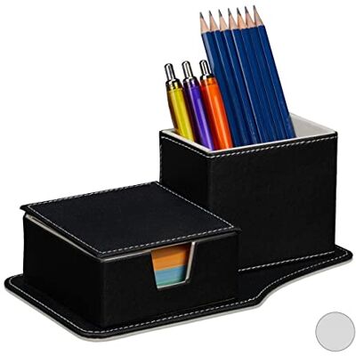 Relaxdays Organizer na biurko, na kartki i długopisy, porządek, sztuczna skóra, wys. 9 x 23,5 x 12 cm, stół Butler, czarny Relaxdays Organizer na biurko, na kartki i długopisy, porządek, sztuczna skóra, wys. 9 x 23,5 x 12 cm, stół Butler, czarny