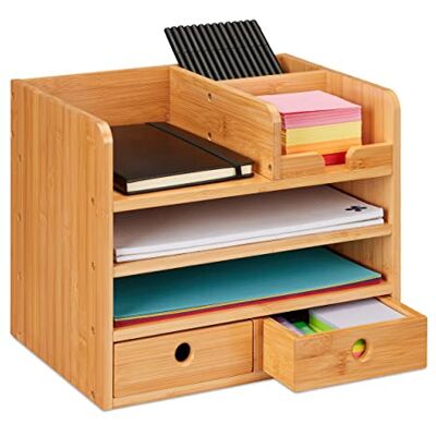 Relaxdays Organizer biurkowy, 2 szuflady, 5 przegródek, HxWxD: 26,5 x 33 x 24 cm, Bambus, Miejsce robocze, Natura Relaxdays Organizer biurkowy, 2 szuflady, 5 przegródek, HxWxD: 26,5 x 33 x 24 cm, Bambus, Miejsce robocze, Natura