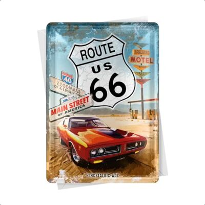 Route 66 Red Car blaszana kartka pocztowa w stylu retro, pomysł na prezent dla fanów Route 66, blaszana kartka pocztowa, mini blaszana tabliczka w stylu vintage, 10 x 14 cm Route 66 Red Car blaszana kartka pocztowa w stylu retro, pomysł na prezent dla fanów Route 66, blaszana kartka pocztowa, mini blaszana tabliczka w stylu vintage, 10 x 14 cm