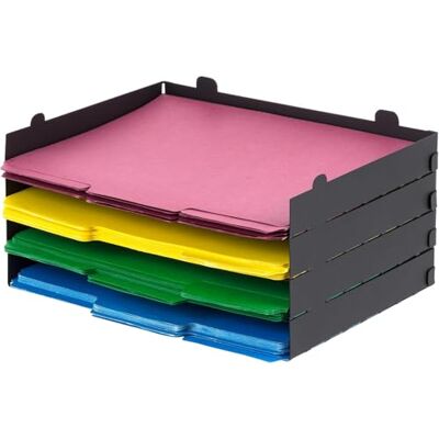 IRIS USA Metalowa taca na listy organizer na papier, 4 sztuki, na dokumenty w formacie A4, organizer na dokumenty, organizer na dokumenty biurowe, stojak na dokumenty biurowe, do prac domowych, czarny IRIS USA Metalowa taca na listy organizer na papier, 4 sztuki, na dokumenty w formacie A4, organizer na dokumenty, organizer na dokumenty biurowe, stojak na dokumenty biurowe, do prac domowych, czarny