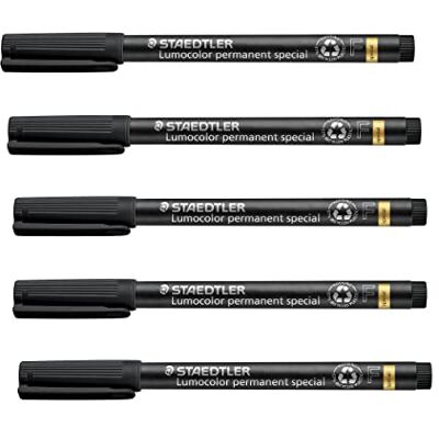 Staedtler Lumocolor special F-tip, 5 wodoodpornych markerów permanentnych w kolorze czarnym, szerokość linii ok. 0,6 mm Staedtler Lumocolor special F-tip, 5 wodoodpornych markerów permanentnych w kolorze czarnym, szerokość linii ok. 0,6 mm