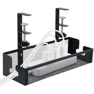 Cozary Regulowany uchwyt na kabel bez wiercenia, organizer na kable pod biurkiem ze stali węglowej, wytrzymały pojemnik na kable biurko do biura domowego i gier Cozary Regulowany uchwyt na kabel bez wiercenia, organizer na kable pod biurkiem ze stali węglowej, wytrzymały pojemnik na kable biurko do biura domowego i gier