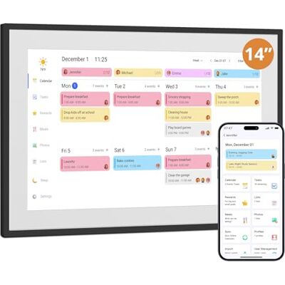 Dragon Cyfrowy kalendarz ścienny 14" – 1920 x 1080 FHD, elektroniczny kalendarz ścienny, planer rodzinny z pamięcią 32 GB i uchwytem ściennym, ekran dotykowy, inteligentny kalendarz biurkowy Dragon Cyfrowy kalendarz ścienny 14" – 1920 x 1080 FHD, elektroniczny kalendarz ścienny, planer rodzinny z pamięcią 32 GB i uchwytem ściennym, ekran dotykowy, inteligentny kalendarz biurkowy