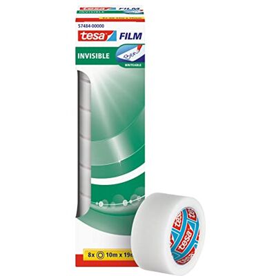 tesa film invisible – matowa, niewidoczna taśma klejąca – odporna na starzenie i rozerwanie – 10 m x 19 mm – 8 sztuk w opakowaniu tesa film invisible – matowa, niewidoczna taśma klejąca – odporna na starzenie i rozerwanie – 10 m x 19 mm – 8 sztuk w opakowaniu