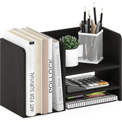 Furinno Hermite Wood Desktop Book and Home Office Supplies Organizer do przechowywania, espresso Furinno Hermite Wood Desktop Book and Home Office Supplies Organizer do przechowywania, espresso