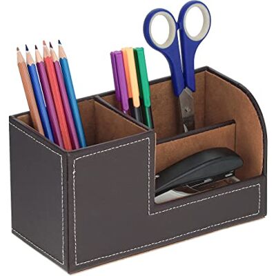 Relaxdays Organizer na biurko, pojemnik na długopisy z 3 przegródkami, sztuczna skóra, Wys. x szer. x gł.: 11 x 20 x 9,5 cm, organizer biurowy, brązowy Relaxdays Organizer na biurko, pojemnik na długopisy z 3 przegródkami, sztuczna skóra, Wys. x szer. x gł.: 11 x 20 x 9,5 cm, organizer biurowy, brązowy