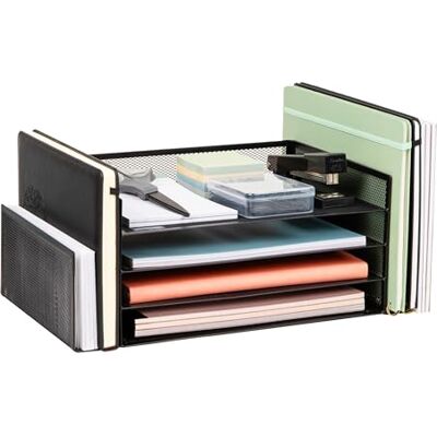 Mind Reader Organizer na biurko z 2 bocznymi przegródkami, czarny Mind Reader Organizer na biurko z 2 bocznymi przegródkami, czarny