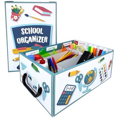 Lavatelli School Organizer, kartonowe pudełko na artykuły pa i kreatywne artykuły szkolne, 4 przegrody wewnętrzne + z perforowanym uchwytem na ołówki, na długopisy i arkusze A4, 32 x 22,5 x Lavatelli School Organizer, kartonowe pudełko na artykuły pa i kreatywne artykuły szkolne, 4 przegrody wewnętrzne + z perforowanym uchwytem na ołówki, na długopisy i arkusze A4, 32 x 22,5 x