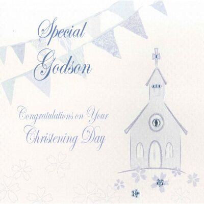 White Cotton Cards 'Special Godson Congratulations On Your chrzest Day' ręcznie wykonana kartka, niebieska, PD60 White Cotton Cards 'Special Godson Congratulations On Your chrzest Day' ręcznie wykonana kartka, niebieska, PD60