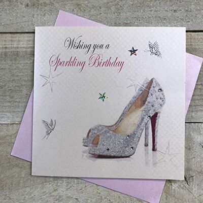 White Cotton Cards Białe bawełniane karty buty 'Wishing You A Sparkling Handmade Kartka urodzinowa, biała, BD180 White Cotton Cards Białe bawełniane karty buty 'Wishing You A Sparkling Handmade Kartka urodzinowa, biała, BD180