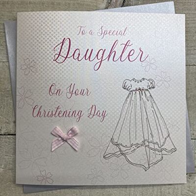 White Cotton Cards 1-sztuka 'To A Special Daughter on Your Christing' bardzo duża ręcznie wykonana kartka na chrzciny, różowa suknia White Cotton Cards 1-sztuka 'To A Special Daughter on Your Christing' bardzo duża ręcznie wykonana kartka na chrzciny, różowa suknia