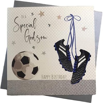 White Cotton Cards Football to A Special Godson ręcznie robiona kartka urodzinowa, SB35 White Cotton Cards Football to A Special Godson ręcznie robiona kartka urodzinowa, SB35