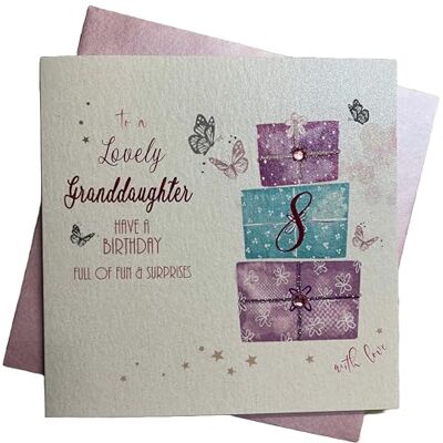 White Cotton Cards białe bawełniane kartki 'Granddaughter 8 Happy', ręcznie robione kartki na 8 urodziny (różowy prezent) White Cotton Cards białe bawełniane kartki 'Granddaughter 8 Happy', ręcznie robione kartki na 8 urodziny (różowy prezent)