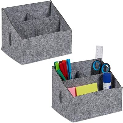 Relaxdays Organizer na biurko, filcowy, zestaw 2 sztuk, 3 przegródki, wys. x szer. x gł.: 14 x 18 x 14,5 cm, system porządkowania do biura, szary Relaxdays Organizer na biurko, filcowy, zestaw 2 sztuk, 3 przegródki, wys. x szer. x gł.: 14 x 18 x 14,5 cm, system porządkowania do biura, szary