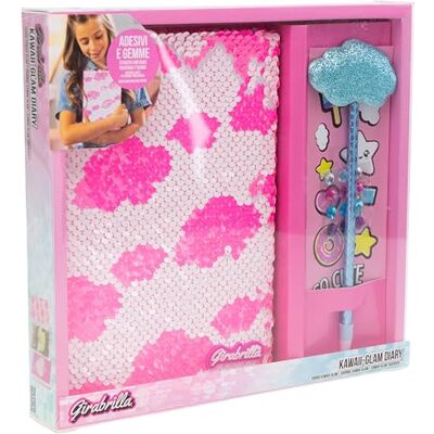 Girabrilla Kawaii Glam Diary Cloud 1 pamiętnik chmury powlekane cekinami, z klejnotami, naklejkami, 1 długopis Girabrilla Kawaii Glam Diary Cloud 1 pamiętnik chmury powlekane cekinami, z klejnotami, naklejkami, 1 długopis