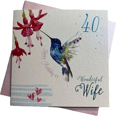 White Cotton Cards Koliber, Wonderful Wife 40 Happy Handmade 40 Kartka urodzinowa, biała, wb192-40 White Cotton Cards Koliber, Wonderful Wife 40 Happy Handmade 40 Kartka urodzinowa, biała, wb192-40