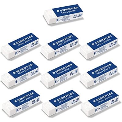 Staedtler Gumka Mars plastikowa bez ftalanów i lateksu, 10 gumek w kolorze białym Staedtler Gumka Mars plastikowa bez ftalanów i lateksu, 10 gumek w kolorze białym