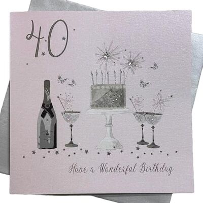 White Cotton Cards Duża ręcznie wykonana kartka z okazji 40. urodzin, XXBDA40 White Cotton Cards Duża ręcznie wykonana kartka z okazji 40. urodzin, XXBDA40