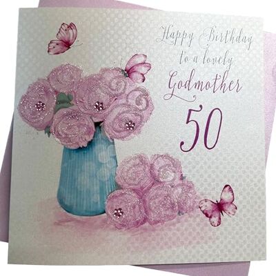 White Cotton Cards białe bawełniane kartki mniszek lekarski, Happy Lovely Godmother 50 cali ręcznie robiona kartka 50. urodziny, biała, bd42-50 White Cotton Cards białe bawełniane kartki mniszek lekarski, Happy Lovely Godmother 50 cali ręcznie robiona kartka 50. urodziny, biała, bd42-50