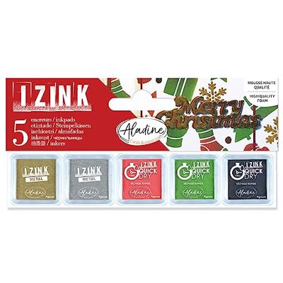 Aladine Zestaw 5 atramentów świątecznych Czerwony, zielony, czarny, złoty, srebrny Do personalizacji zaproszeń, prezentów, menu, etykiet, Bullet Journal Xmas Izink 03927 Aladine Zestaw 5 atramentów świątecznych Czerwony, zielony, czarny, złoty, srebrny Do personalizacji zaproszeń, prezentów, menu, etykiet, Bullet Journal Xmas Izink 03927