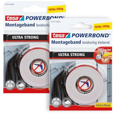 tesa Powerbond Taśma Montażowa, Biały, 1,5 m x 19 mm tesa Powerbond Taśma Montażowa, Biały, 1,5 m x 19 mm