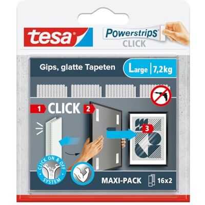tesa Powerstrips CLICK – podkładki samoprzylepne na rzepy do przypinania i zamykania ramek na zdjęcia i dekoracji ściennych bez wiercenia – samoprzylepne paski na rzepy z systemem zatrzaskowym ON i tesa Powerstrips CLICK – podkładki samoprzylepne na rzepy do przypinania i zamykania ramek na zdjęcia i dekoracji ściennych bez wiercenia – samoprzylepne paski na rzepy z systemem zatrzaskowym ON i